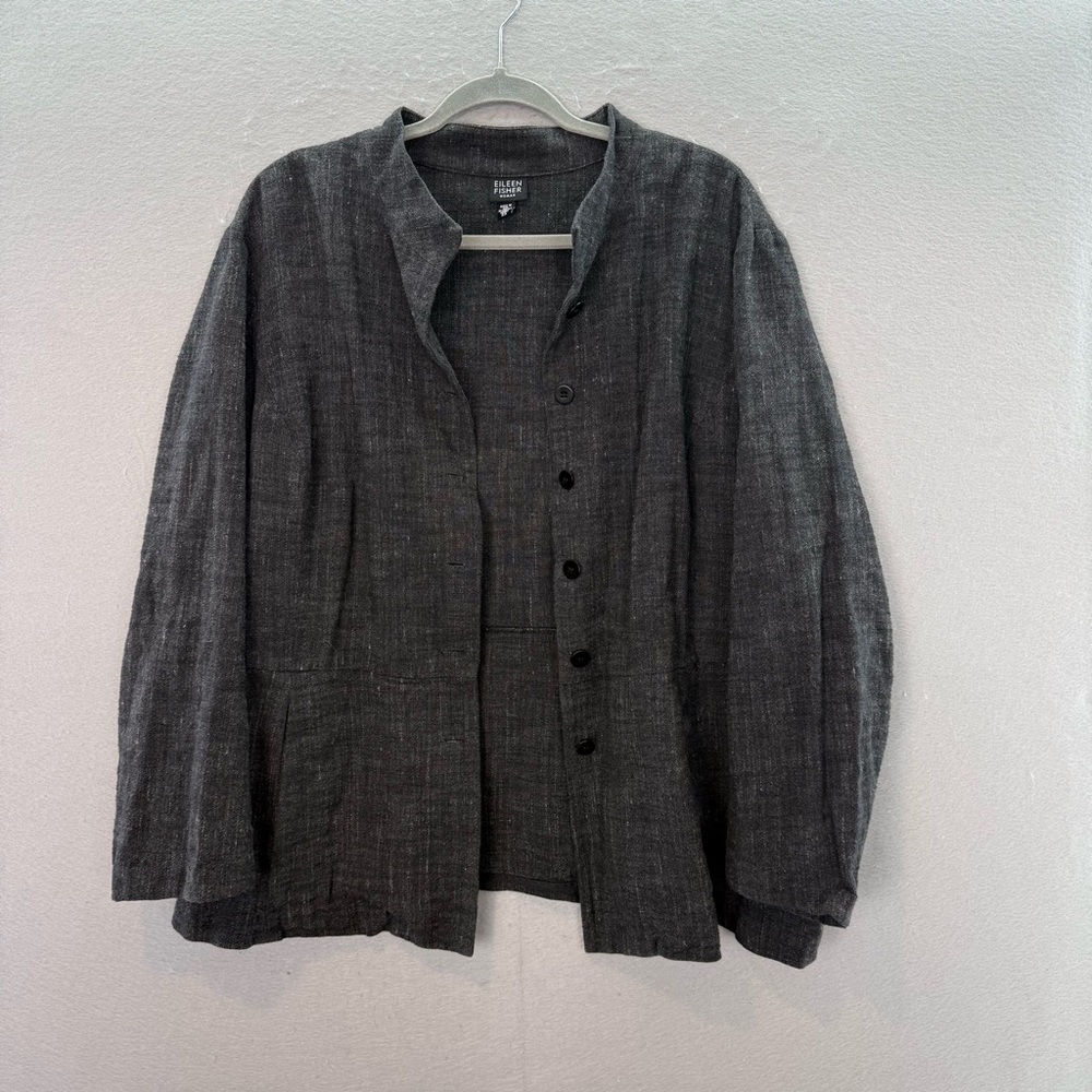 Eileen Fisher - women’s cotton linen blend Jacket dark gray button down size 2X - Picture 3 of 6
